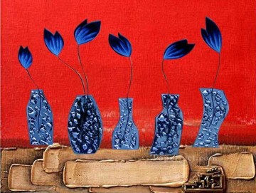  original Pintura al %C3%B3leo - decoración de pared de flores azules original